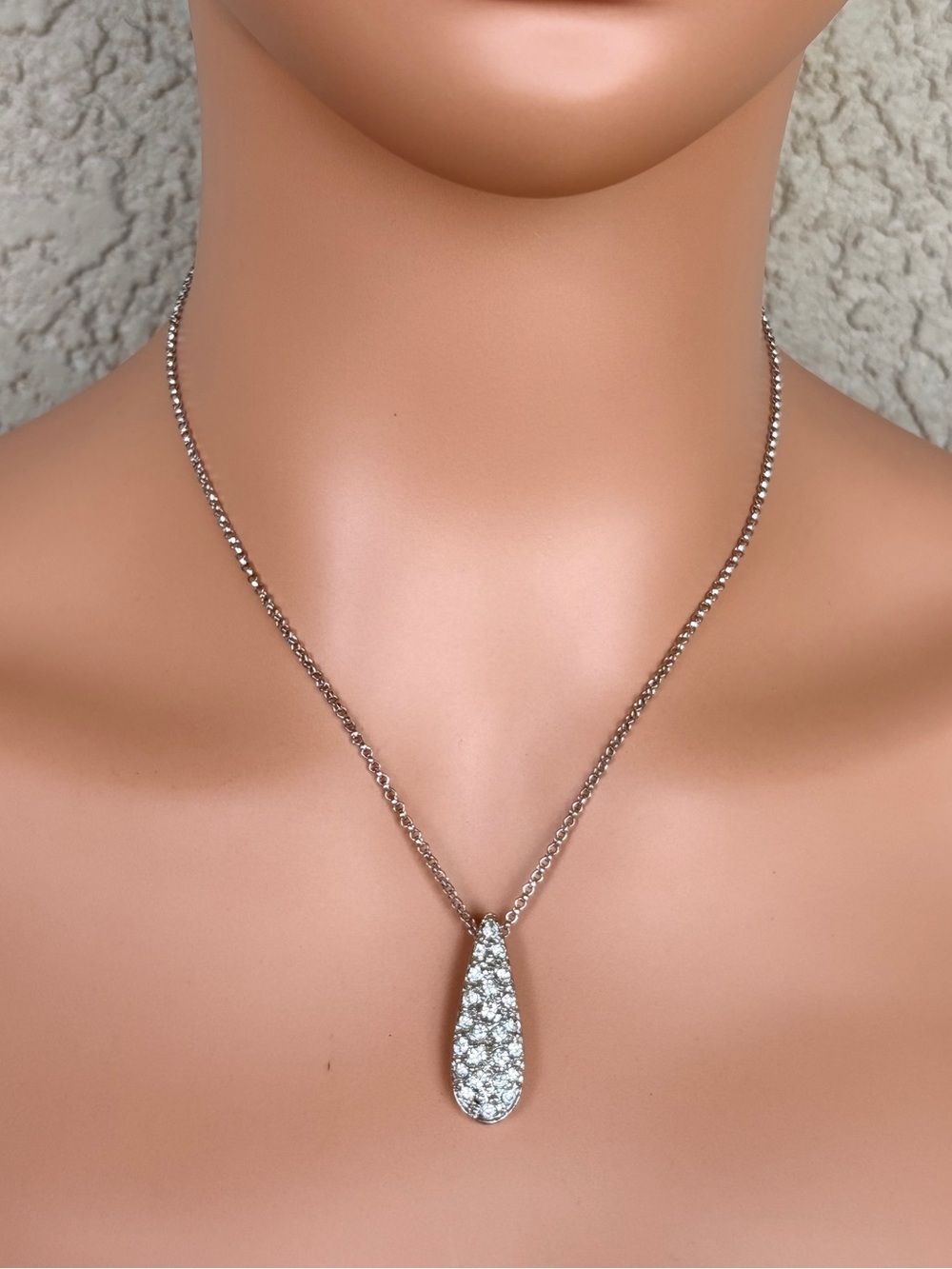 Chicos Silver Teardrop Crystal Pendant Necklace